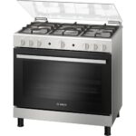 Bosch Series 2 Cooker, 90 cm, 5 Burners, Cooling Fan, Grill, Stainless Steel, Silver, HGV1F8Y50S