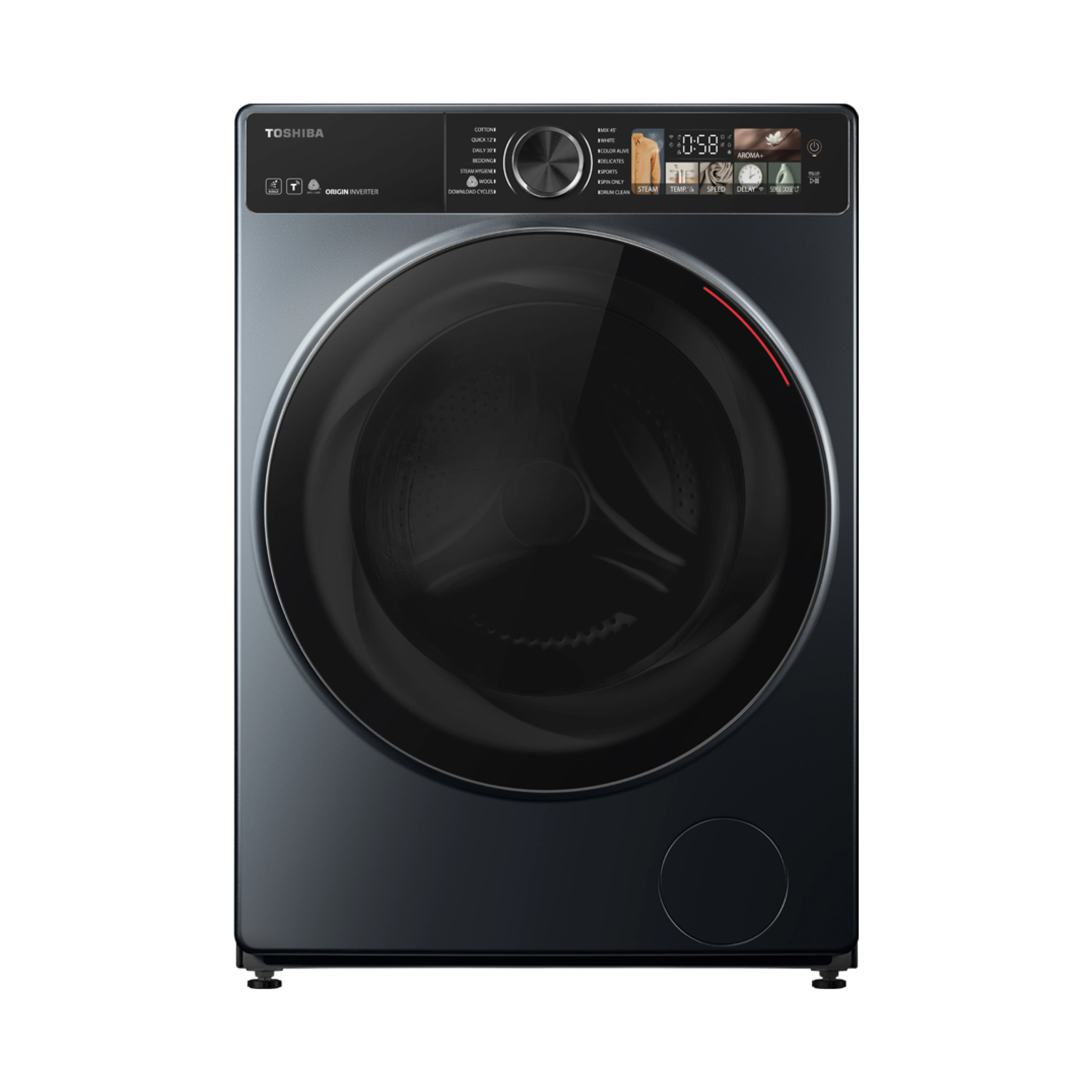 A-TW-T25BZU115MWEG-MG-front-v1 غسالة ملابس توشيبا اوتوماتيك 10.5 كيلو 1400 لفة فالدقيقة أنفرتر بالبخار لون رمادى TW-T25BZU115MWEG(MG) - الصورة 1